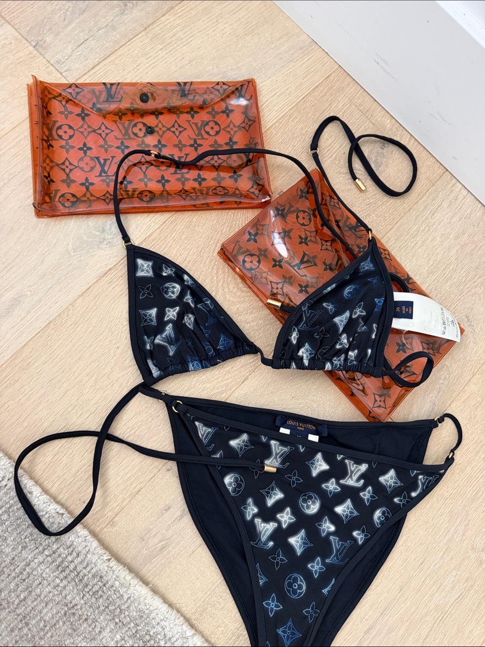 Louis Vuitton Black Monogram Triangle Bikini with Holographic Print